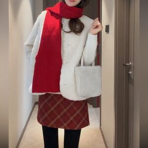 Korean Fuzzy White Button-Up Vest